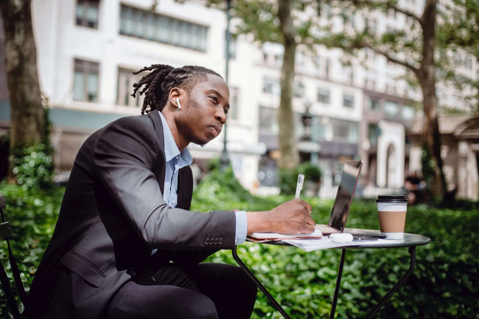 Photo by Ketut Subiyanto: https://www.pexels.com/photo/pensive-african-american-journalist-writing-thoughts-in-notebook-sitting-in-outdoor-cafeteria-4559602/